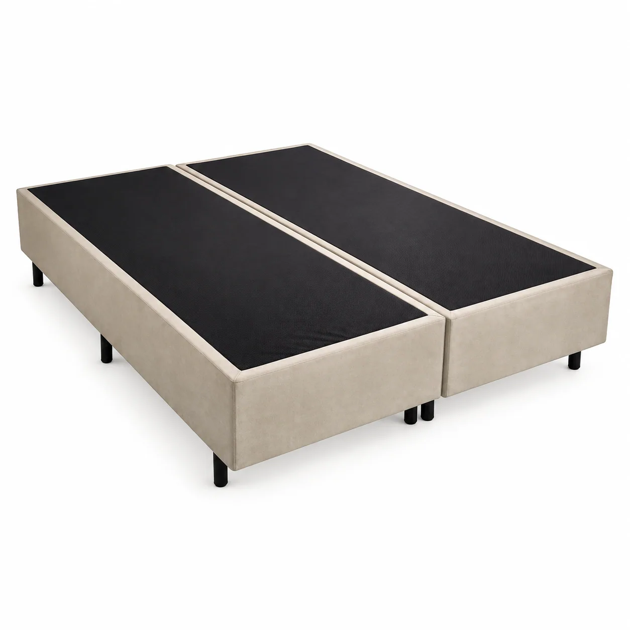 Base box bege dividida em duas partes, sem colchão